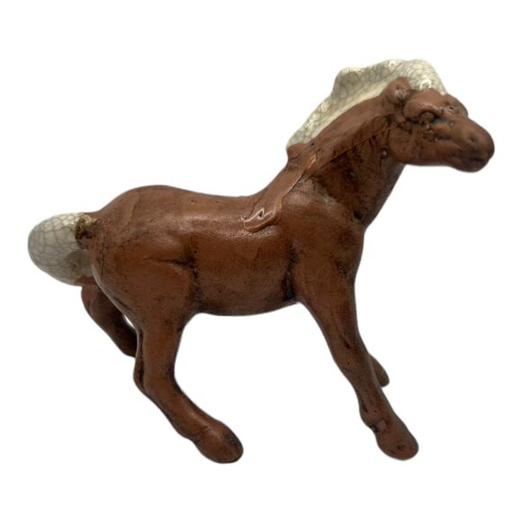 VTG Treasure Craft Ceramic Horse Colt Figurine Crackle Glaze Brown Primitive - Picture 1 of 12